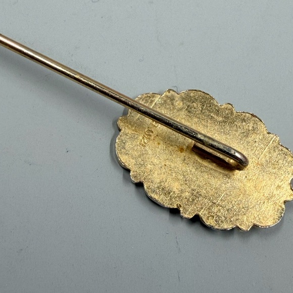 12k Yellow Gold Filked Vintage Floral Hat Pin / Brooch - Picture 4 of 6